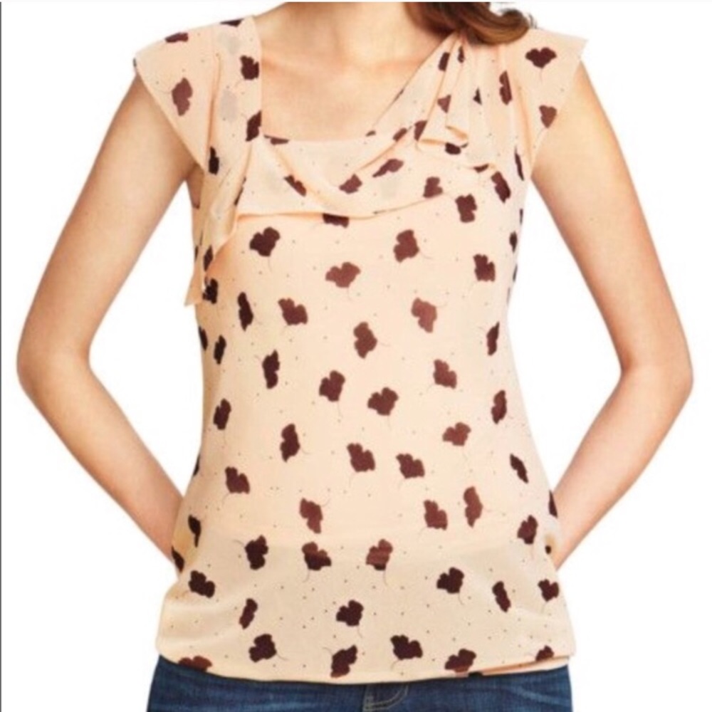 Cabi Ruffle Flower Print Sheer Blouse XS #981